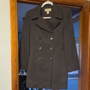 Jones New York Brown Double-Breasted Pea Coat 100% Wool